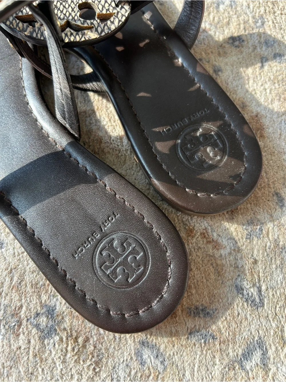 Tory Burch Black Sandal with Silver Logo Medallion